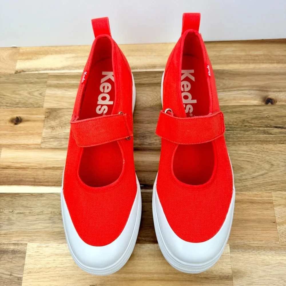 Keds Women's WF68129 Orange Red Canvas Platform Mary Jane Shoes Size 9